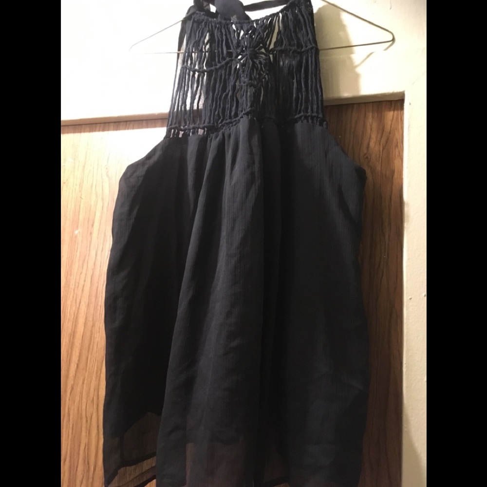 Black neck tie blouse
